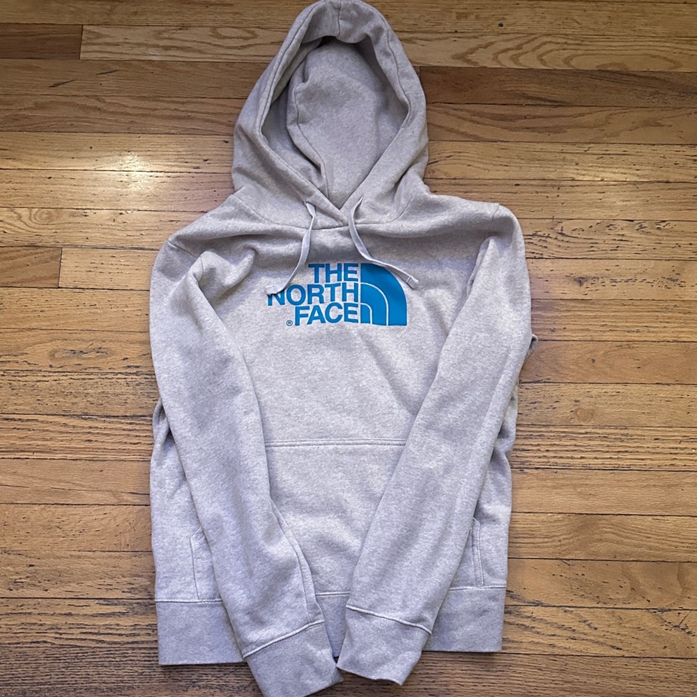 The North Face Gray Hoodie with Blue Logo